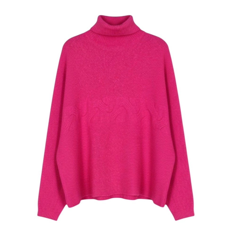 LUMIERE Pink CABLE KNIT DETAIL Dolman Sleeve OVERSIZED Turtleneck SWEATER Sz M